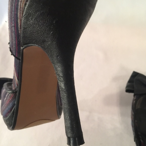 💚 Z London Blue Striped Open Toe Bow Heels Size 8 - Picture 6 of 8